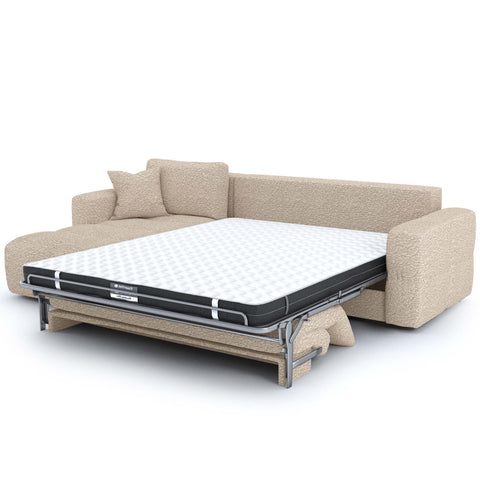 Canapé d'angle gauche convertible express matelas Dunlopillo 140cm RAFAEL tissu bouclette