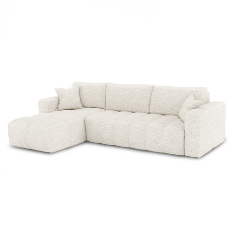 Canapé d'angle gauche convertible express matelas Dunlopillo 140cm RAFAEL tissu bouclette