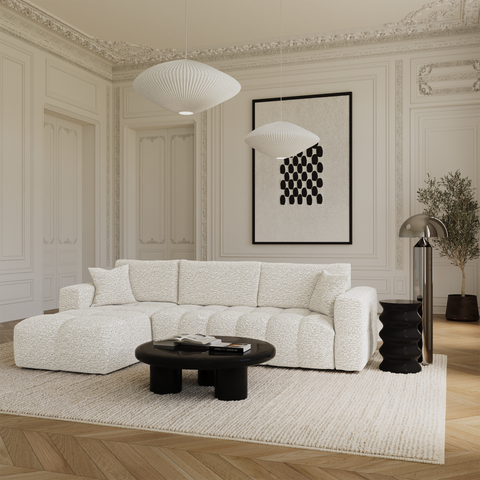Canapé d'angle gauche convertible express matelas Dunlopillo 140cm RAFAEL tissu bouclette