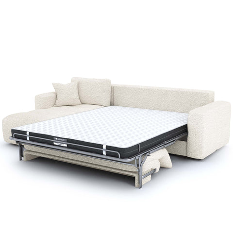 Canapé d'angle gauche convertible express matelas Dunlopillo 140cm RAFAEL tissu bouclette