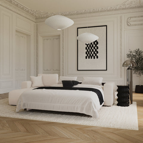 Canapé d'angle gauche convertible express matelas Dunlopillo 140cm RAFAEL tissu tramé