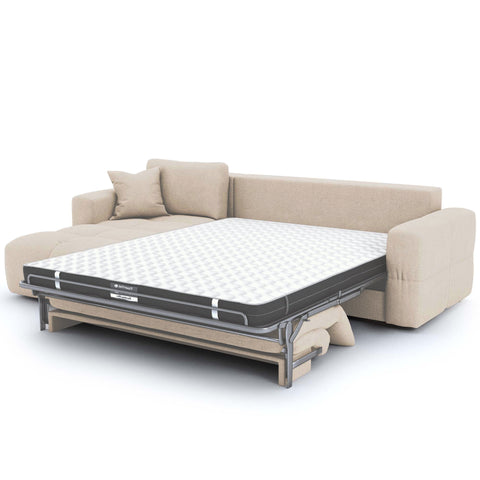 Canapé d'angle gauche convertible express matelas Dunlopillo 140cm RAFAEL tissu tramé
