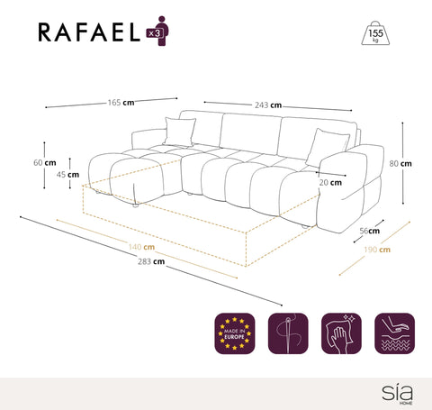 Canapé d'angle gauche convertible express matelas Dunlopillo 140cm RAFAEL tissu tramé