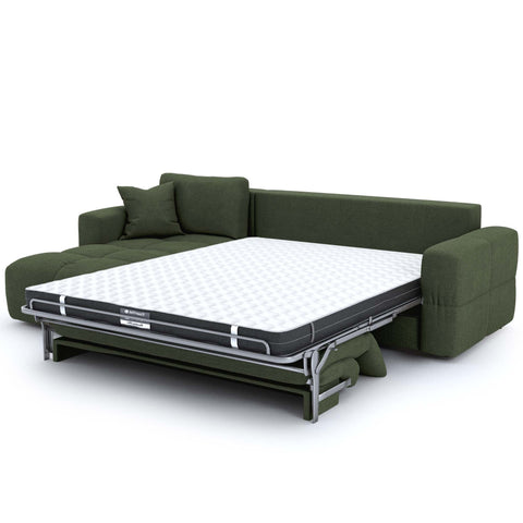 Canapé d'angle gauche convertible express matelas Dunlopillo 140cm RAFAEL tissu tramé