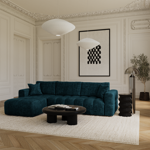 Canapé d'angle gauche convertible express matelas Dunlopillo 140cm RAFAEL velours