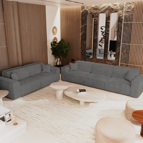 Canapé 3 places avec 2 coussins décoratifs RUBEN Velours côtelé