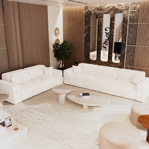 Canapé 3 places avec 2 coussins décoratifs RUBEN Velours côtelé XXL