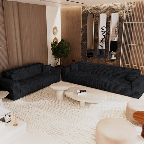 Canapé 5 places avec 2 coussins décoratifs RUBEN Velours côtelé XXL