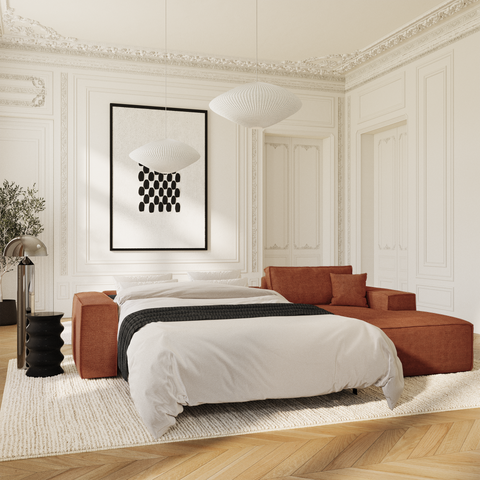 Canapé Angle Droit convertible express matelas 140cm RUBY Velours côtelé