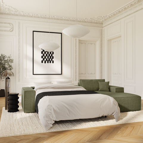 Canapé Angle Droit convertible express matelas 140cm RUBY Velours côtelé