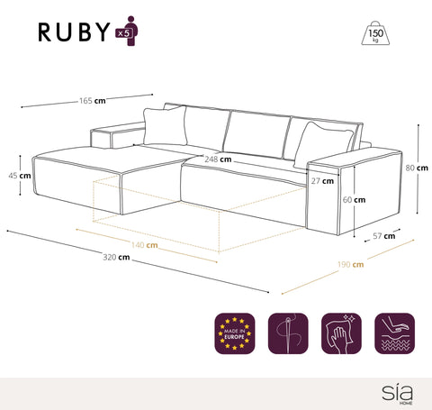 Canapé Angle Gauche convertible express matelas 140cm RUBY Velours côtelé