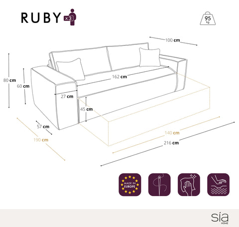 Canapé convertible express matelas 140cm RUBY Velours côtelé
