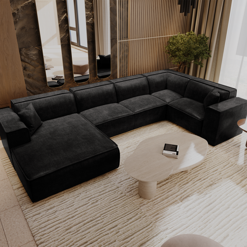 Canapé panoramique avec 2 coussins décoratifs RUBEN Velours