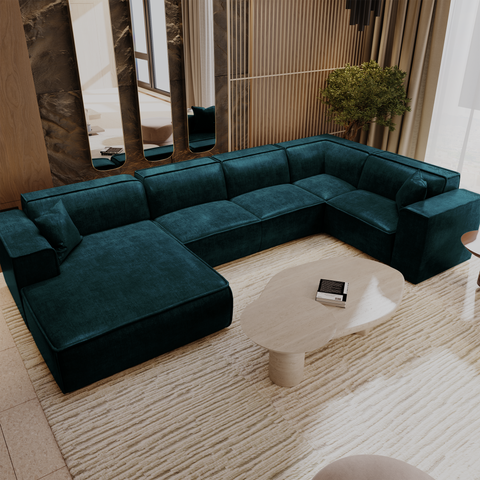 Canapé panoramique avec 2 coussins décoratifs RUBEN Velours