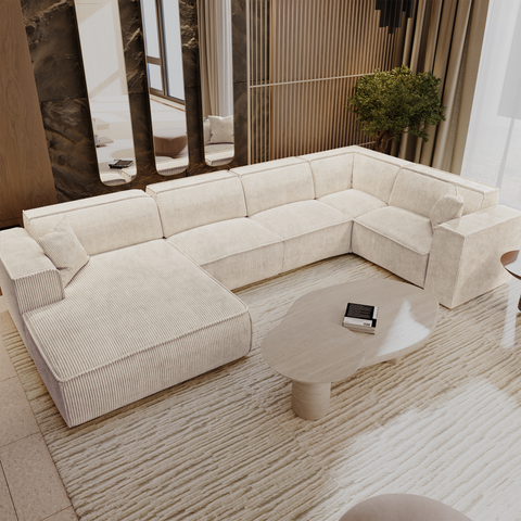 Canapé panoramique avec 2 coussins décoratifs RUBEN Velours côtelé