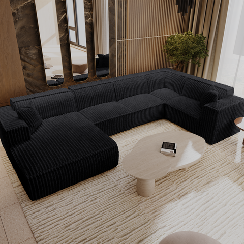 Canapé panoramique avec 2 coussins décoratifs RUBEN Velours côtelé XXL