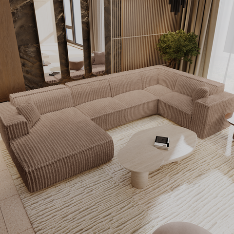 Canapé panoramique avec 2 coussins décoratifs RUBEN Velours côtelé XXL