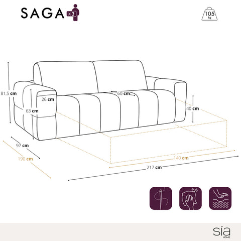 Canapé 3 places convertible SAGA velours texturé