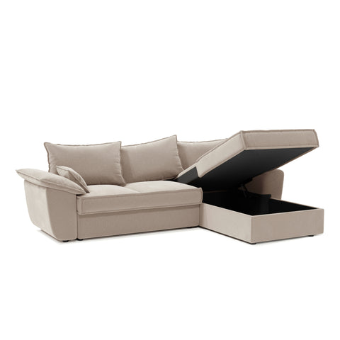 Canapé d'angle droit convertible SASHA Velours - Avec coffre de rangement