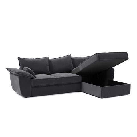 Canapé d'angle droit convertible SASHA Velours - Avec coffre de rangement