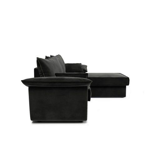 Canapé d'angle droit convertible SASHA Velours - Avec coffre de rangement