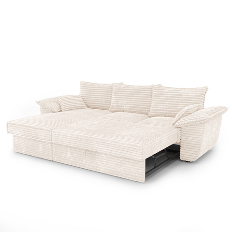 Canapé d'angle gauche convertible SASHA velours côtelé XXL - Avec coffre de rangement