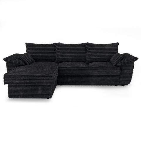 Canapé d'angle gauche convertible SASHA velours côtelé XXL - Avec coffre de rangement