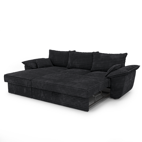 Canapé d'angle gauche convertible SASHA velours côtelé XXL - Avec coffre de rangement