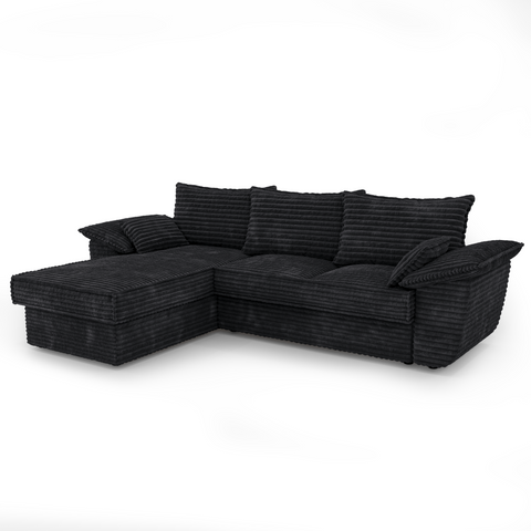 Canapé d'angle gauche convertible SASHA velours côtelé XXL - Avec coffre de rangement