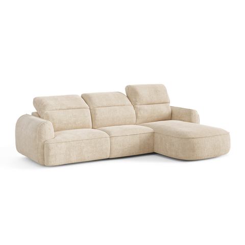 Canapé d'angle droit avec 3 têtières inclinables SOLEN Tissu tramé