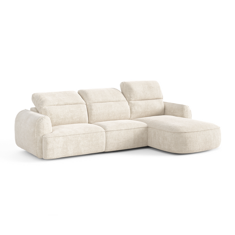 Canapé d'angle droit avec 3 têtières inclinables SOLEN Tissu tramé