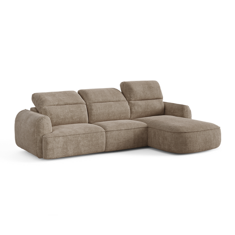 Canapé d'angle droit avec 3 têtières inclinables SOLEN Tissu tramé