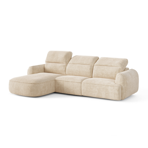 Canapé d'angle gauche avec 3 têtières inclinables SOLEN Tissu tramé