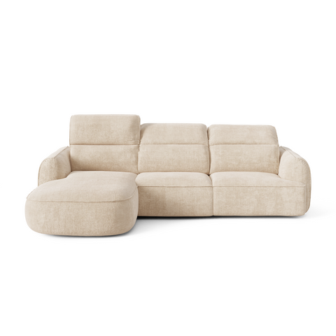 Canapé d'angle gauche avec 3 têtières inclinables SOLEN Tissu tramé