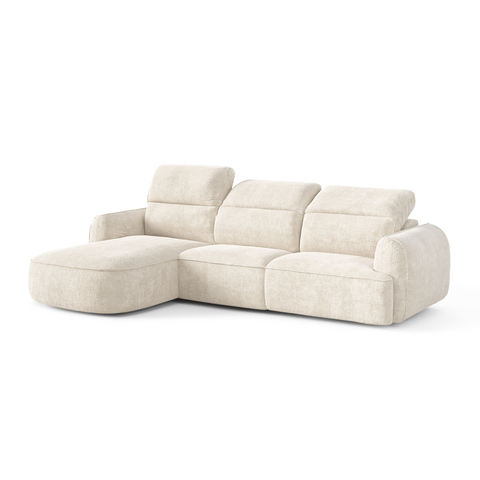 Canapé d'angle gauche avec 3 têtières inclinables SOLEN Tissu tramé