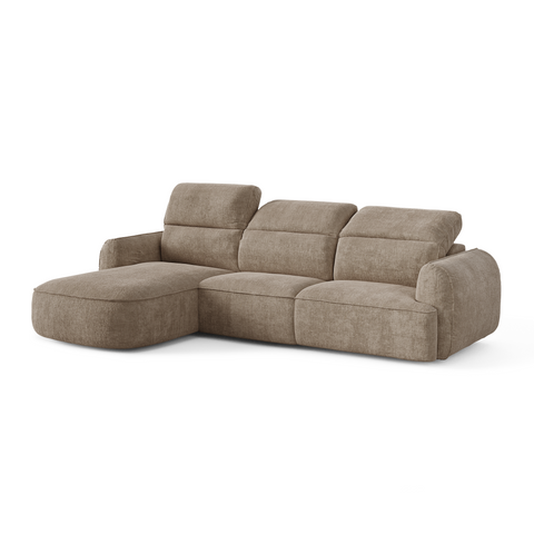 Canapé d'angle gauche avec 3 têtières inclinables SOLEN Tissu tramé