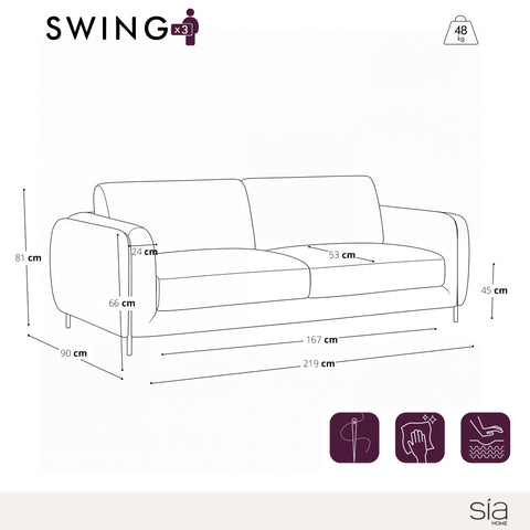 Canapé 3 places SWING tissu tramé toucher doux