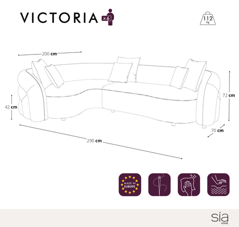 Canapé 6 places d'angle gauche VICTORIA Tissu bouclette