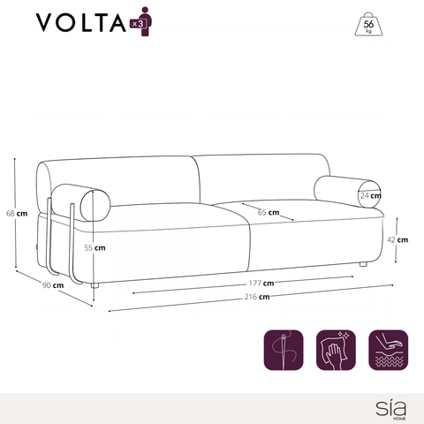Canapé 3 places VOLTA tissu tramé toucher doux