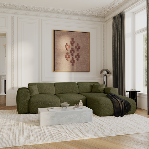 Canapé convertible grand angle droit YUMA tissu bouclette