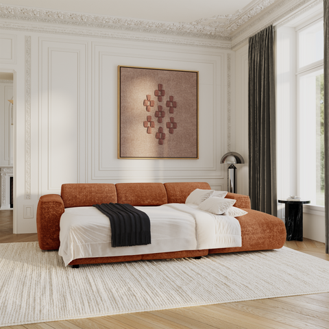 Canapé convertible grand angle droit YUMA Velours gaufré