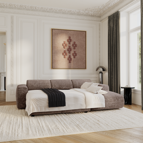 Canapé convertible grand angle droit YUMA Velours gaufré