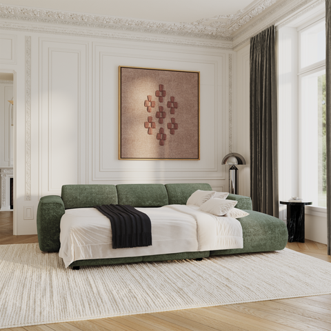 Canapé convertible grand angle droit YUMA Velours gaufré