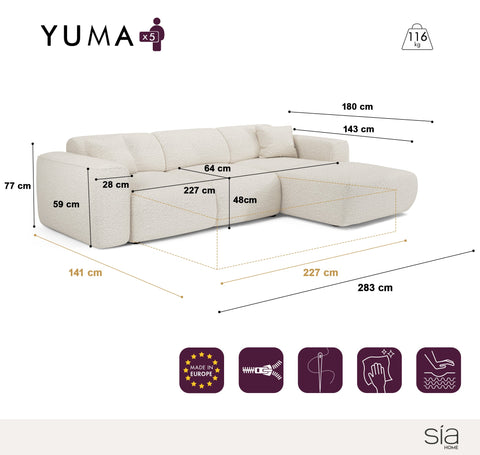 Canapé convertible grand angle droit YUMA velours texturé