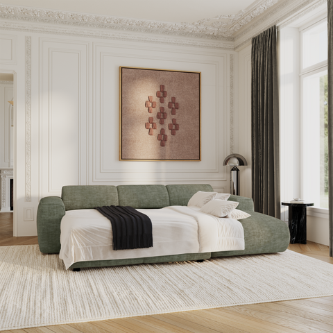 Canapé convertible grand angle droit YUMA velours texturé