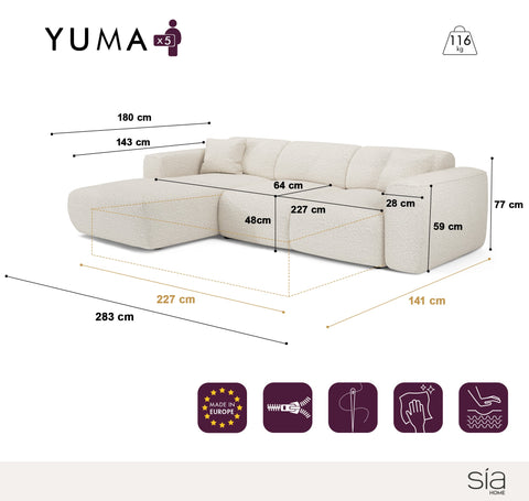 Canapé convertible grand angle gauche YUMA velours texturé