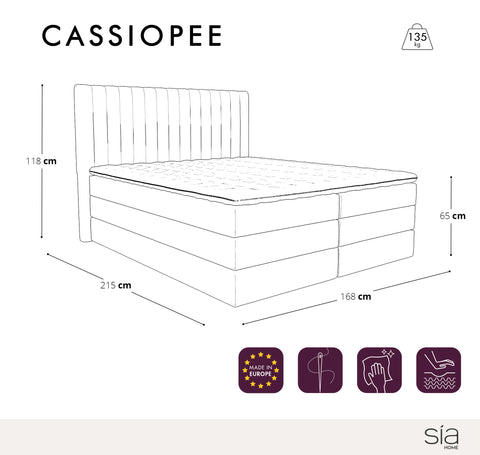 Ensemble de lit CASSIOPE Velours 160X200cm (tête de lit, sommier à coffres, matelas et surmatelas)