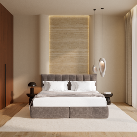 Ensemble de lit 160cm boxspring CELESTE velours gaufré