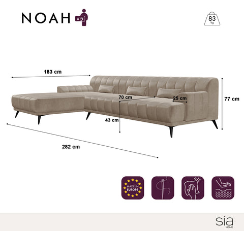 Canapé d'angle gauche NOAH Tissu velours