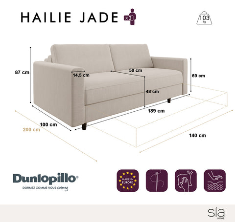 Canapé convertible express HAILIE JADE Velours - Matelas Dunlopillo 140cm